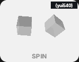 Two cubes: one spinning forever on Y, one somersaulting on X — six faces each, painter-sorted per frame