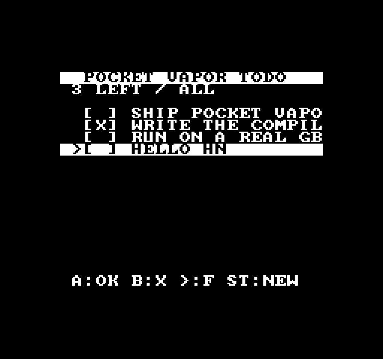 NES: the todo list shows HELLO HN as the selected fourth item, 3 LEFT